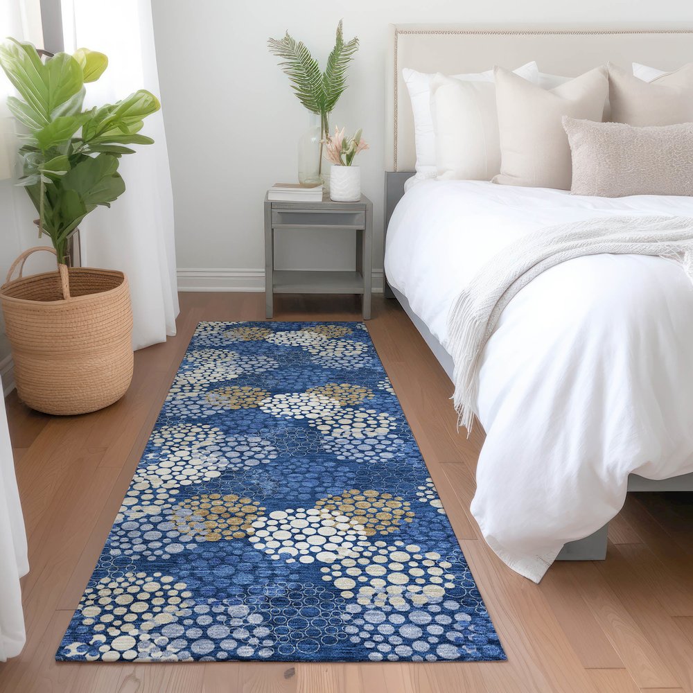 Premium Machine Washable Mayfield AMF908 Navy 2'3" x 7'6" Runner Rug. Picture 5