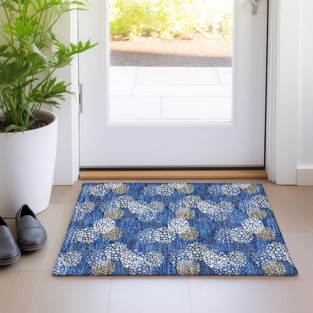 Premium Machine Washable Mayfield AMF908 Navy 1'8" x 2'6" Rug. Picture 5
