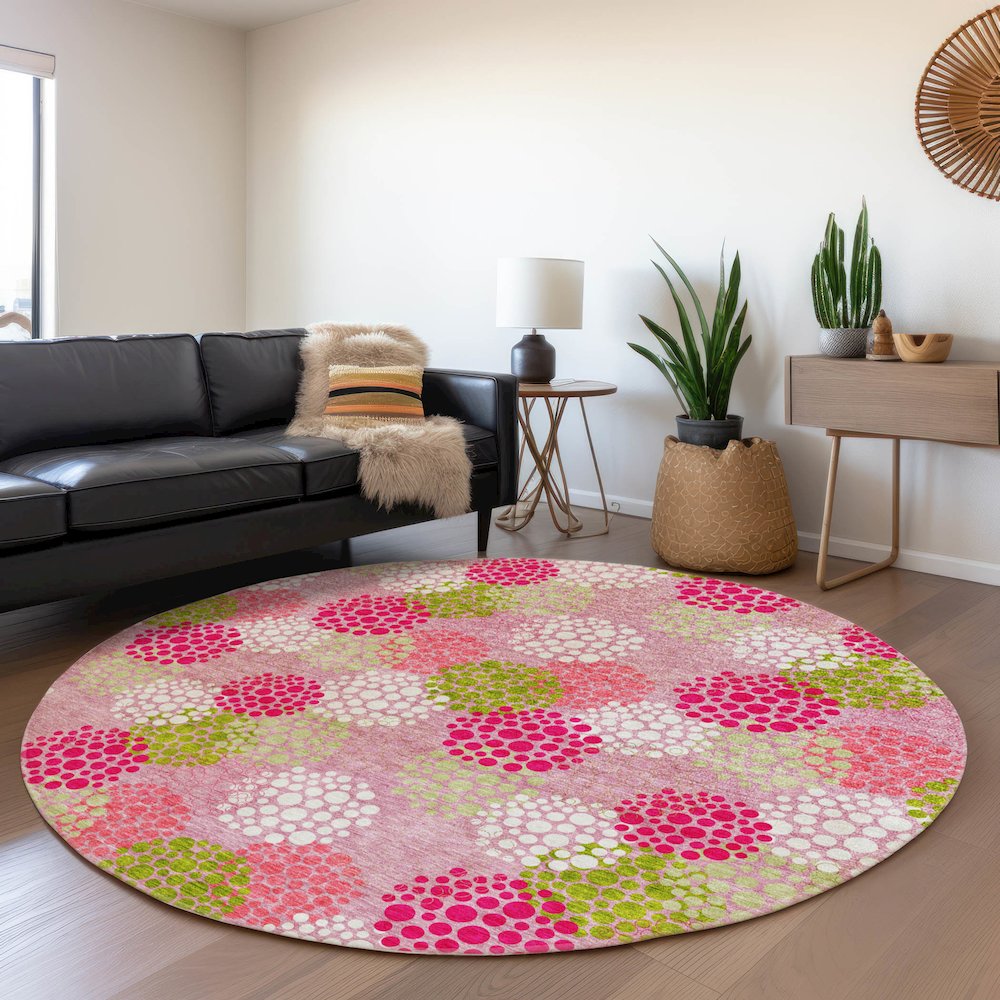 Premium Machine Washable Mayfield AMF908 Pink 8' x 8' Round Rug. Picture 5