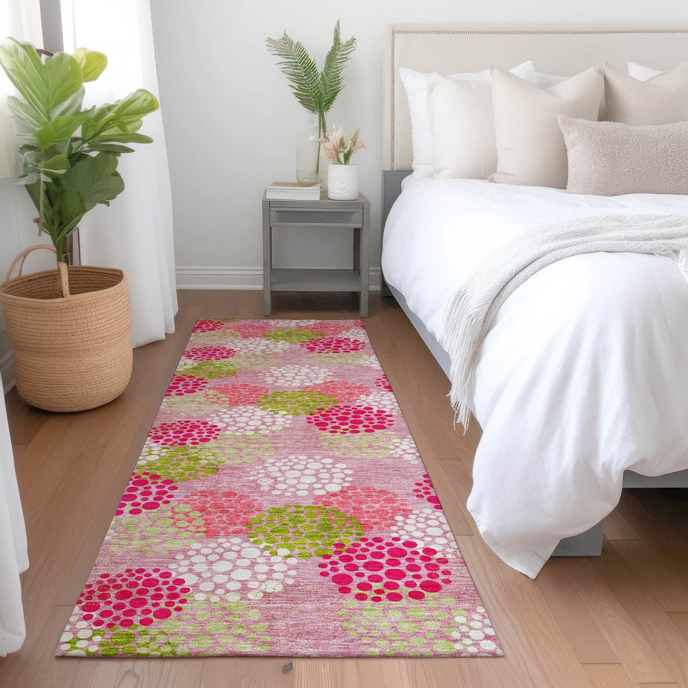 Premium Machine Washable Mayfield AMF908 Pink 2'3" x 7'6" Runner Rug. Picture 5