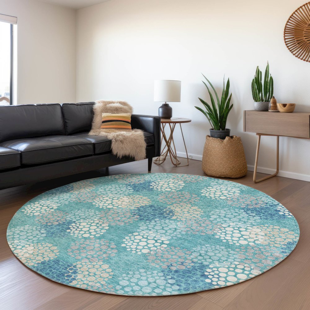 Premium Machine Washable Mayfield AMF908 Teal 8' x 8' Round Rug. Picture 5