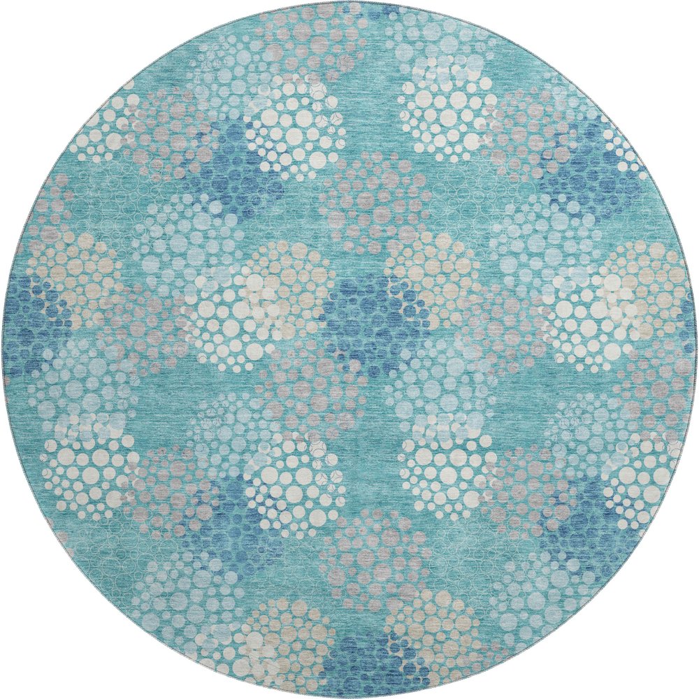 Premium Machine Washable Mayfield AMF908 Teal 8' x 8' Round Rug. Picture 1