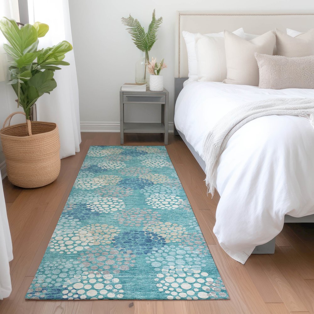 Premium Machine Washable Mayfield AMF908 Teal 2'3" x 7'6" Runner Rug. Picture 5