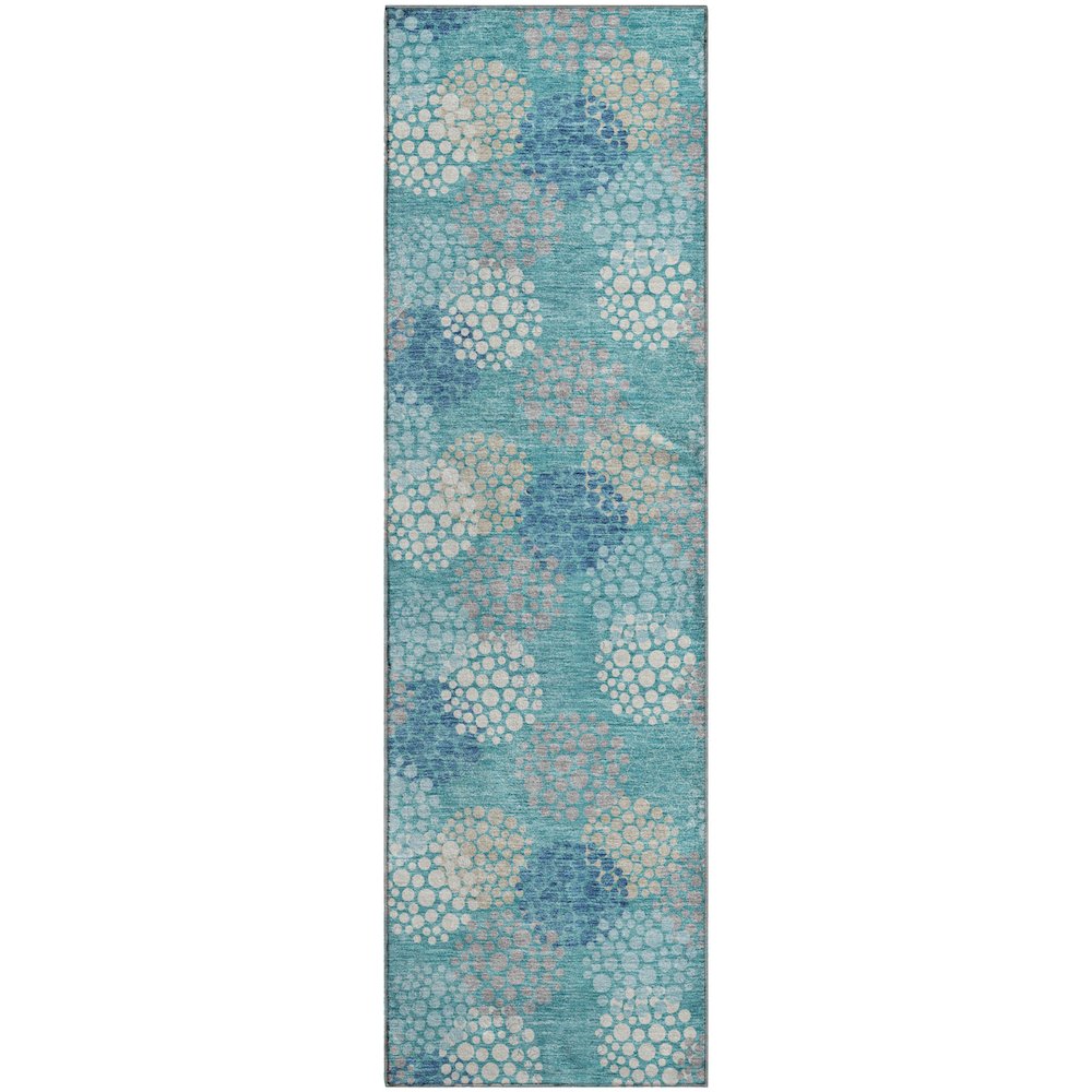 Premium Machine Washable Mayfield AMF908 Teal 2'3" x 7'6" Runner Rug. Picture 1