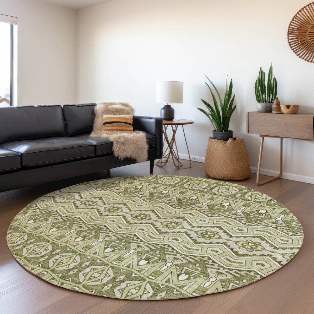Premium Machine Washable Mayfield AMF909 Aloe 8' x 8' Round Rug. Picture 5