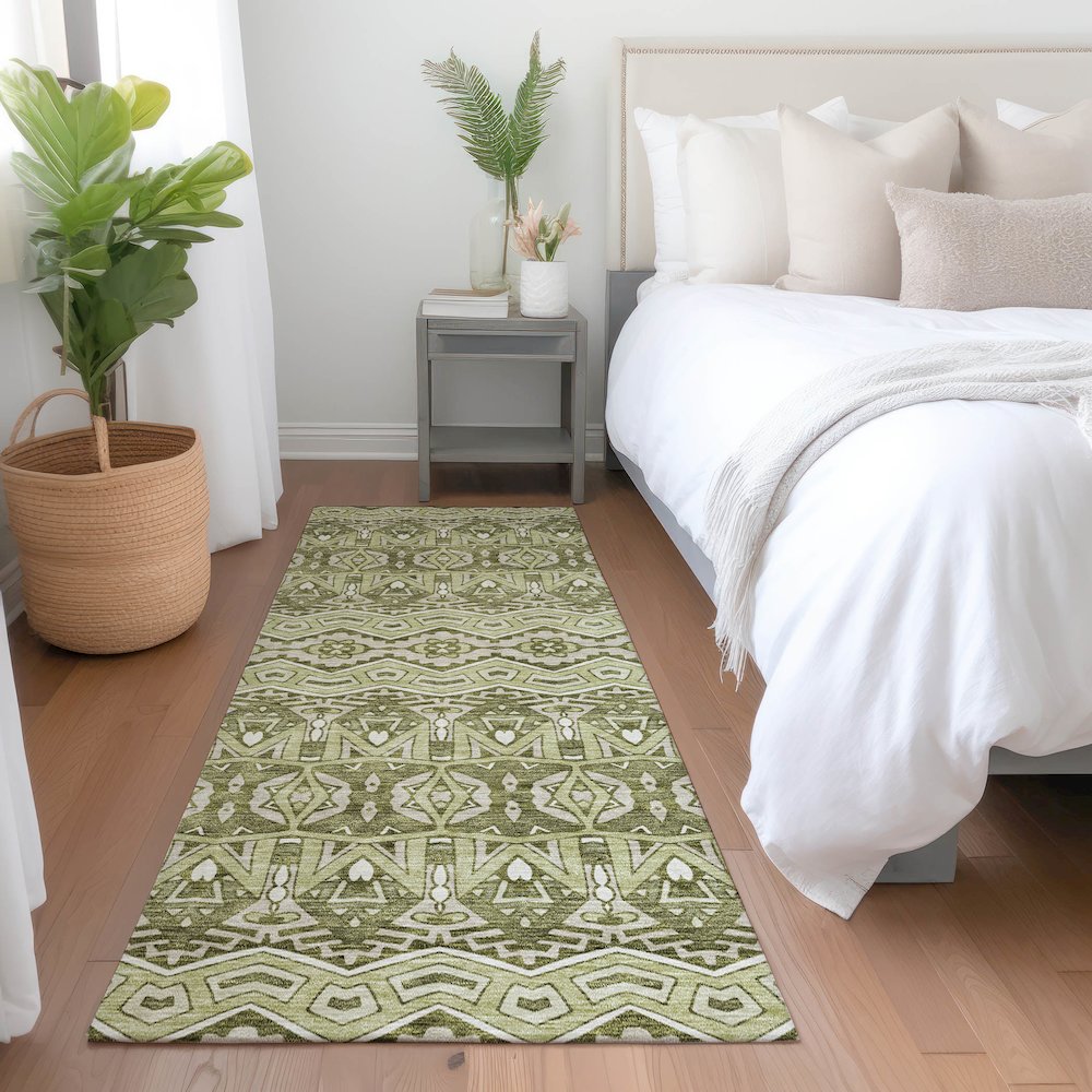 Premium Machine Washable Mayfield AMF909 Aloe 2'3" x 7'6" Runner Rug. Picture 5
