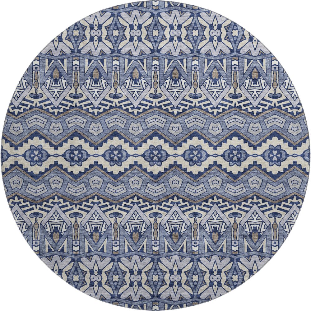 Premium Machine Washable Mayfield AMF909 Denim 8' x 8' Round Rug. Picture 1