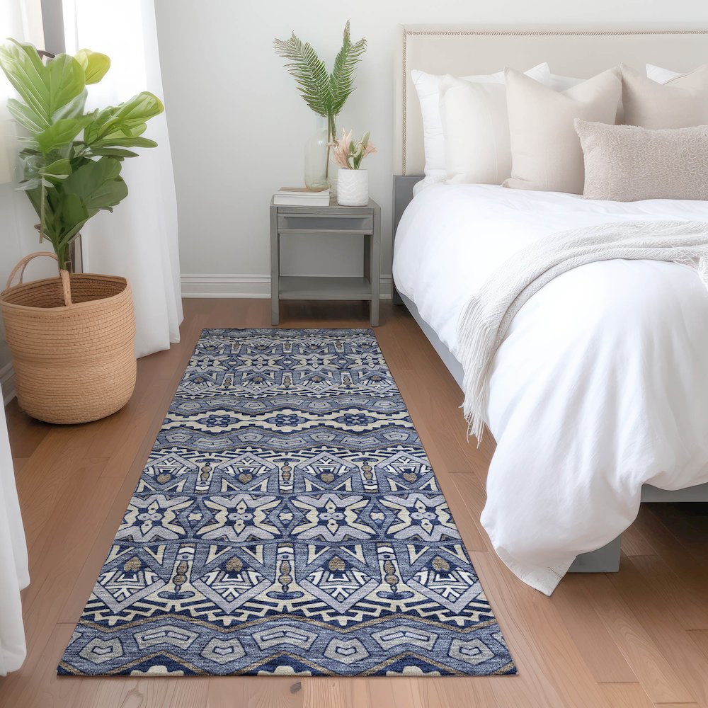 Premium Machine Washable Mayfield AMF909 Denim 2'3" x 7'6" Runner Rug. Picture 5