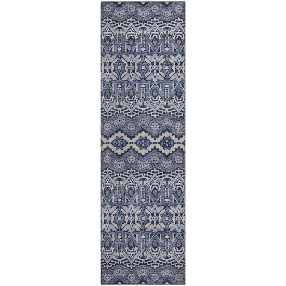 Premium Machine Washable Mayfield AMF909 Denim 2'3" x 7'6" Runner Rug. Picture 1