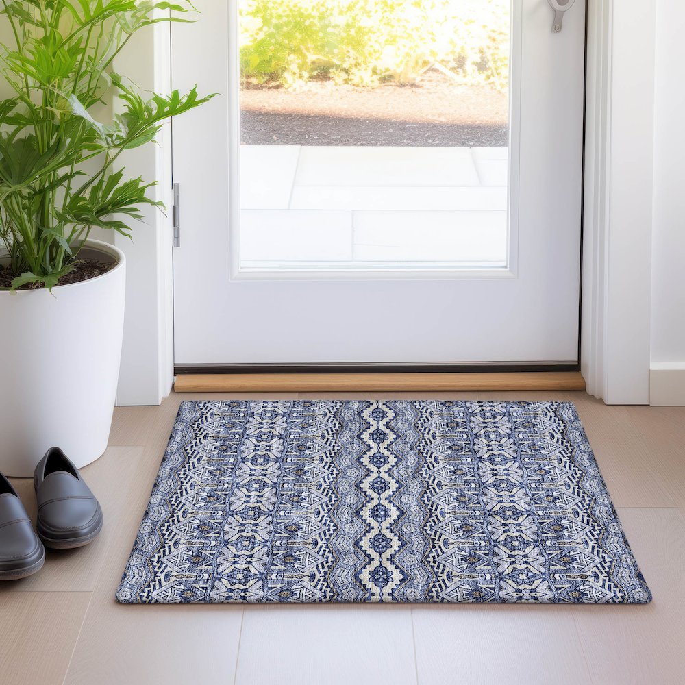 Premium Machine Washable Mayfield AMF909 Denim 1'8" x 2'6" Rug. Picture 5
