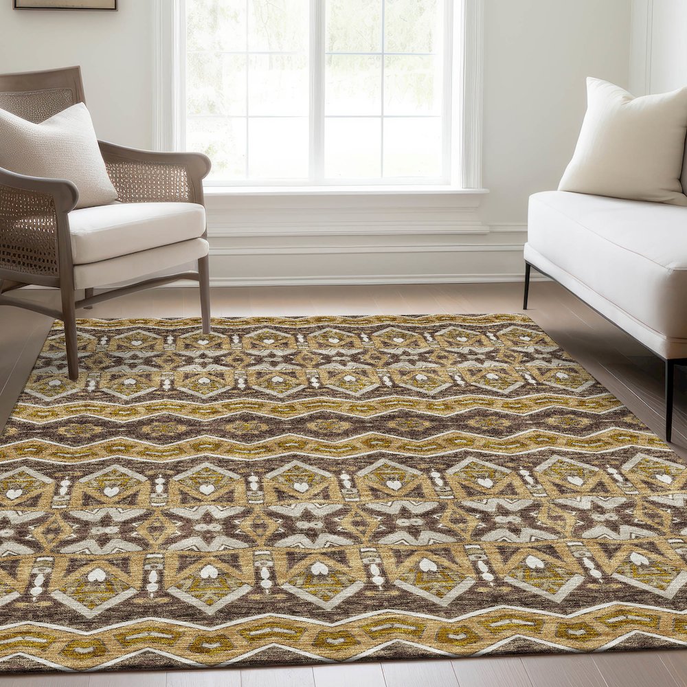 Premium Machine Washable Mayfield AMF909 Gold 2'6" x 3'10" Rug. Picture 6