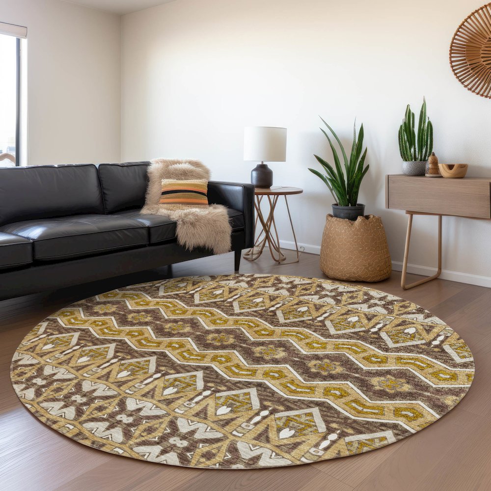 Premium Machine Washable Mayfield AMF909 Gold 8' x 8' Round Rug. Picture 5
