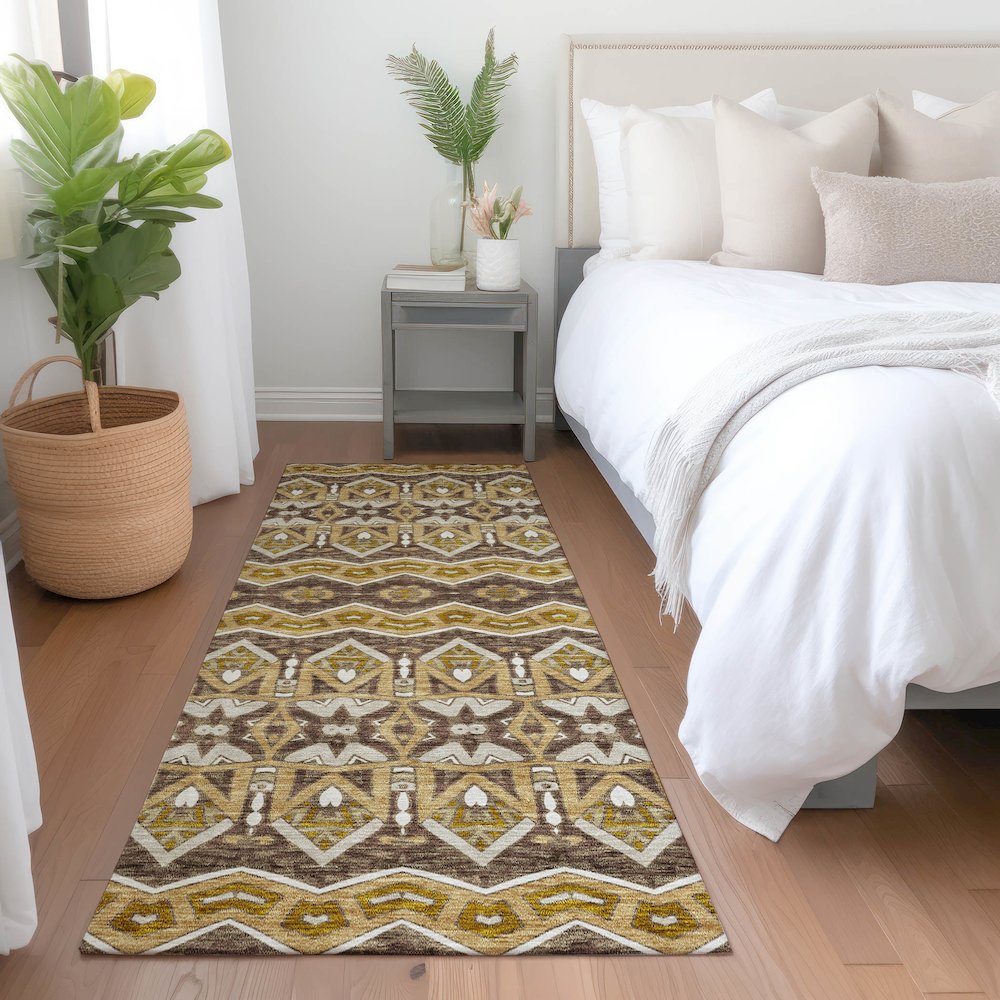 Premium Machine Washable Mayfield AMF909 Gold 2'3" x 7'6" Runner Rug. Picture 5