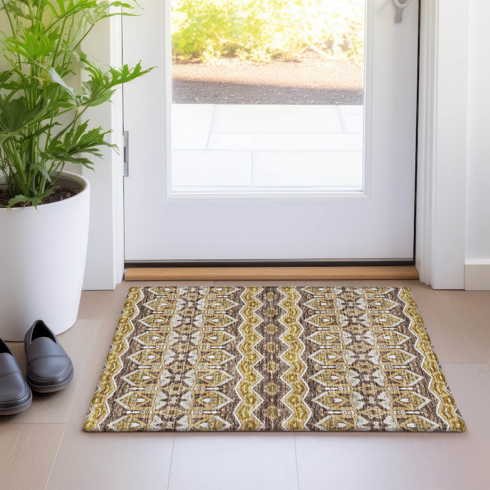 Premium Machine Washable Mayfield AMF909 Gold 1'8" x 2'6" Rug. Picture 5
