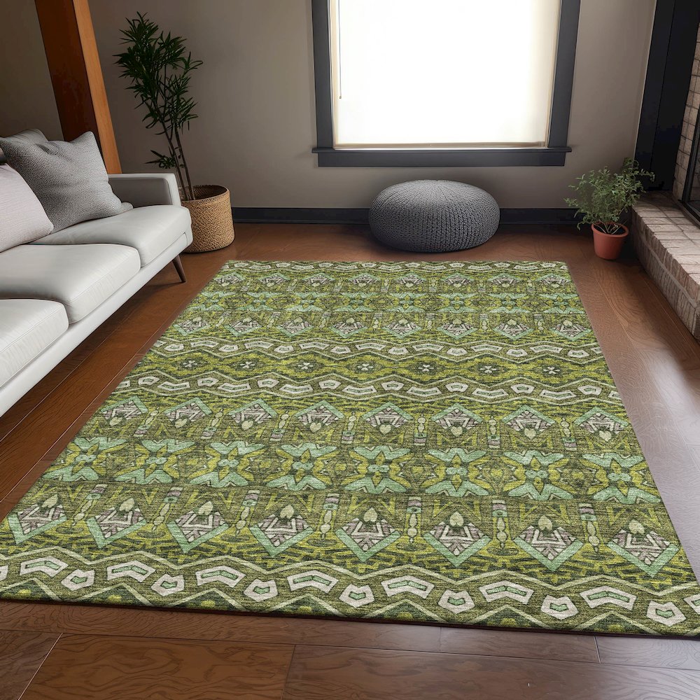 Premium Machine Washable Mayfield AMF909 Olive 2'6" x 3'10" Rug. Picture 6