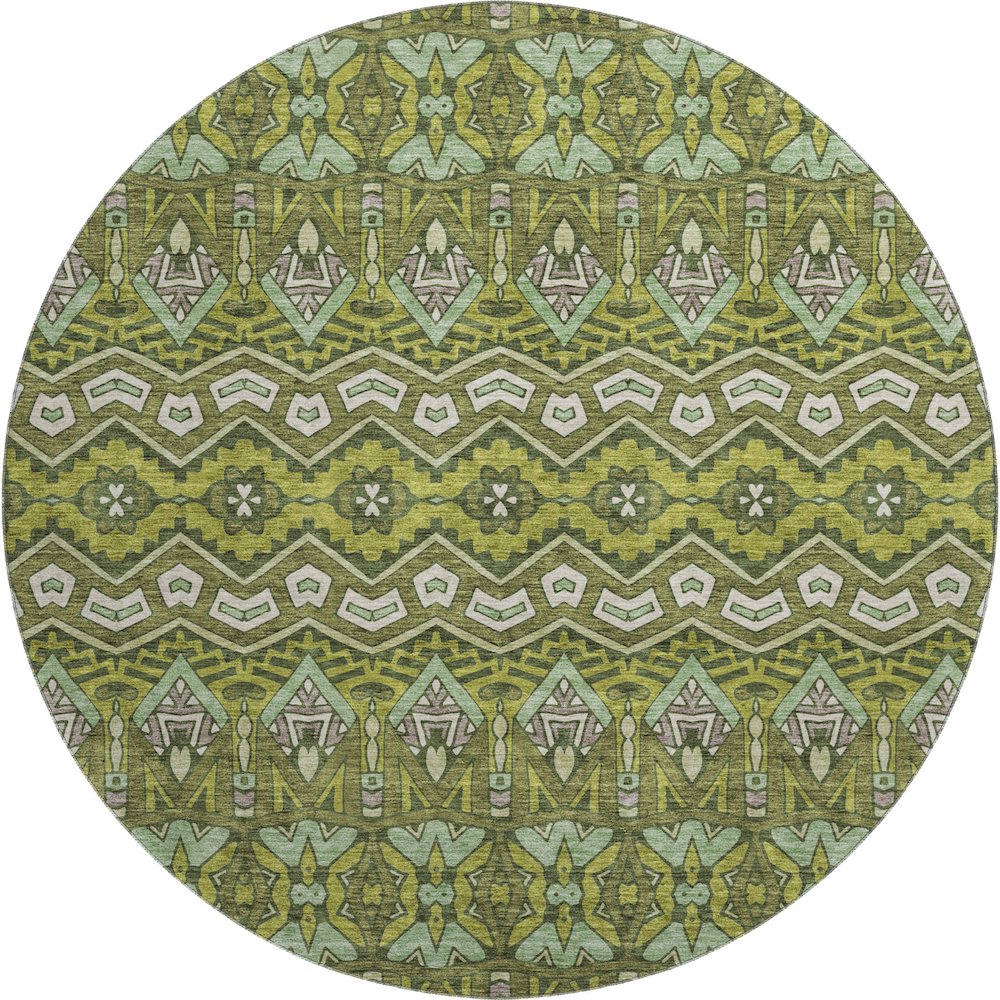 Premium Machine Washable Mayfield AMF909 Olive 8' x 8' Round Rug. Picture 1