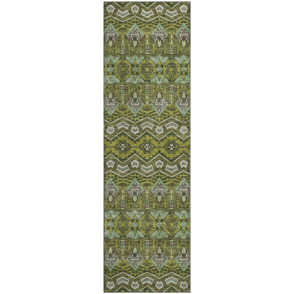 Premium Machine Washable Mayfield AMF909 Olive 2'3" x 7'6" Runner Rug. Picture 1