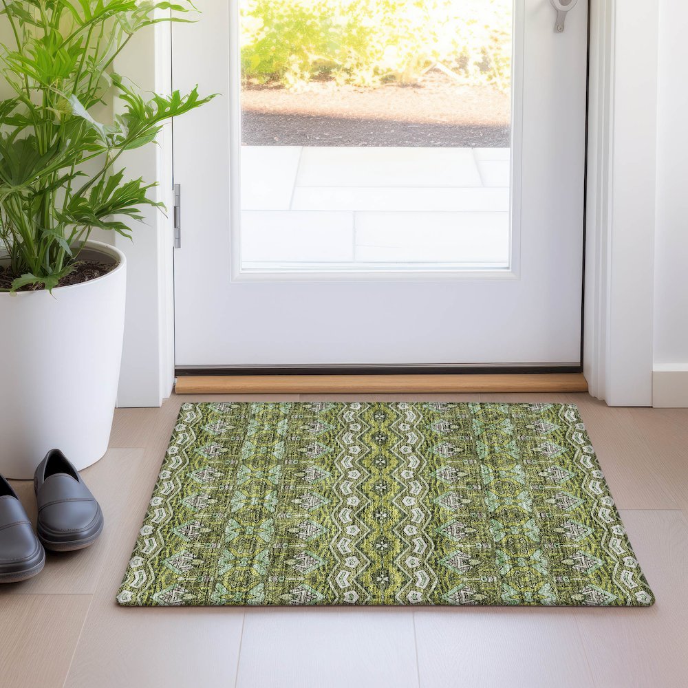 Premium Machine Washable Mayfield AMF909 Olive 1'8" x 2'6" Rug. Picture 5