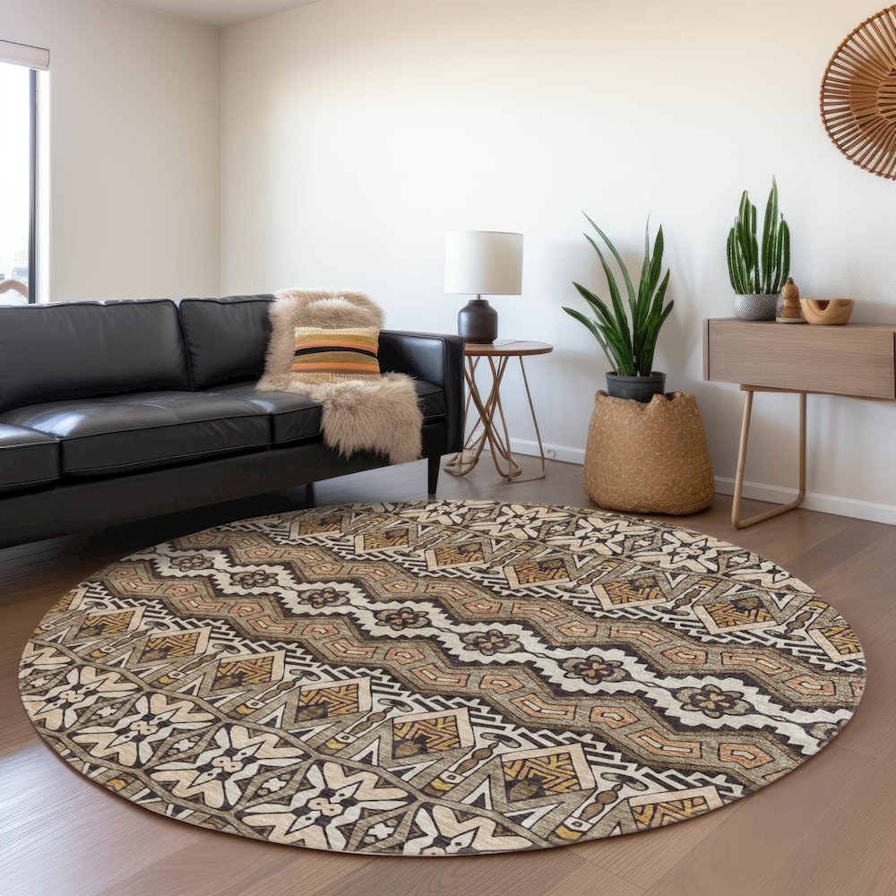 Premium Machine Washable Mayfield AMF909 Taupe 8' x 8' Round Rug. Picture 5