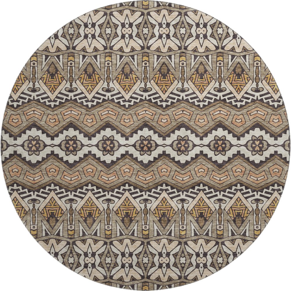 Premium Machine Washable Mayfield AMF909 Taupe 8' x 8' Round Rug. Picture 1