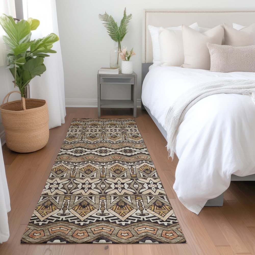 Premium Machine Washable Mayfield AMF909 Taupe 2'3" x 7'6" Runner Rug. Picture 5