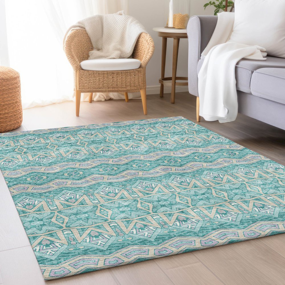 Premium Machine Washable Mayfield AMF909 Teal 2'6" x 3'10" Rug. Picture 5