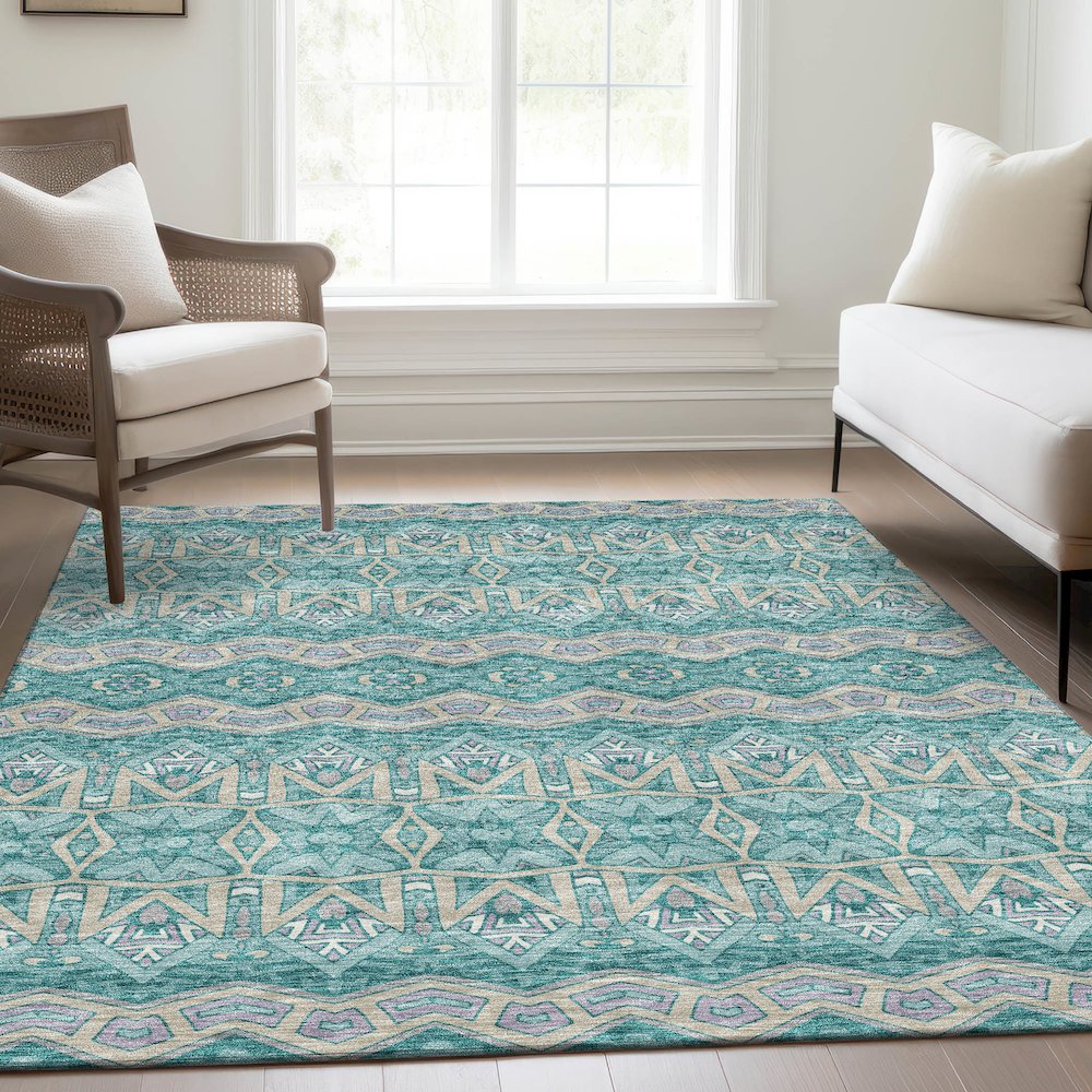 Premium Machine Washable Mayfield AMF909 Teal 2'6" x 3'10" Rug. Picture 6
