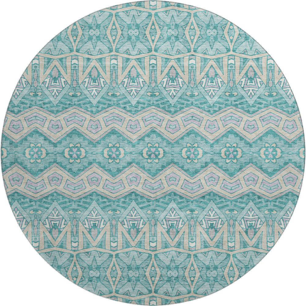 Premium Machine Washable Mayfield AMF909 Teal 8' x 8' Round Rug. Picture 1