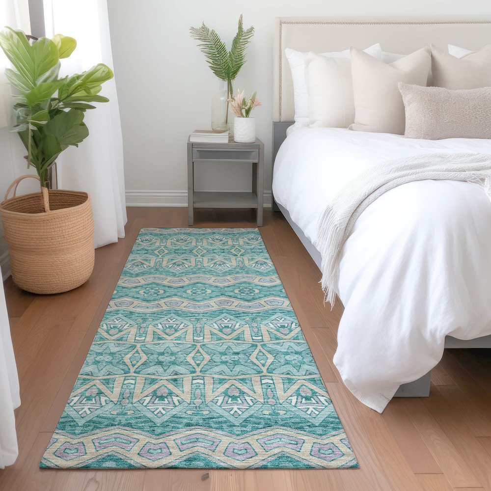 Premium Machine Washable Mayfield AMF909 Teal 2'3" x 7'6" Runner Rug. Picture 5