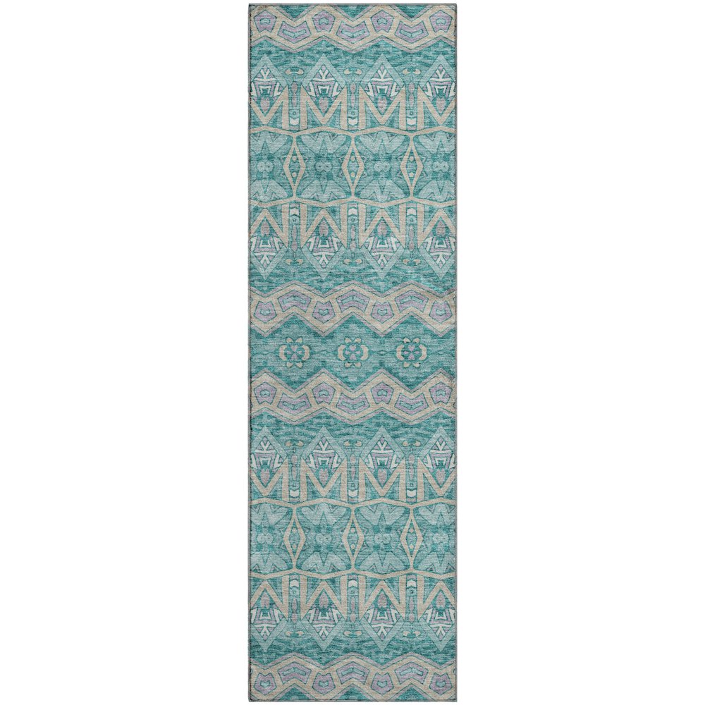 Premium Machine Washable Mayfield AMF909 Teal 2'3" x 7'6" Runner Rug. Picture 1