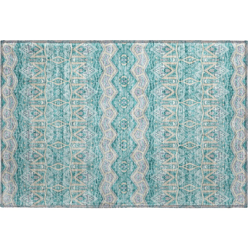 Premium Machine Washable Mayfield AMF909 Teal 1'8" x 2'6" Rug. Picture 1