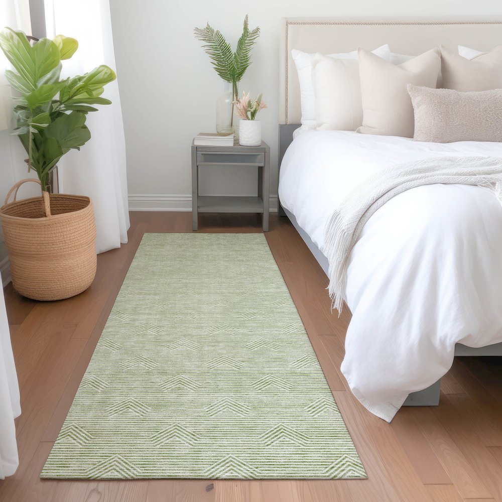 Premium Machine Washable Mayfield AMF910 Aloe 2'3" x 7'6" Runner Rug. Picture 5