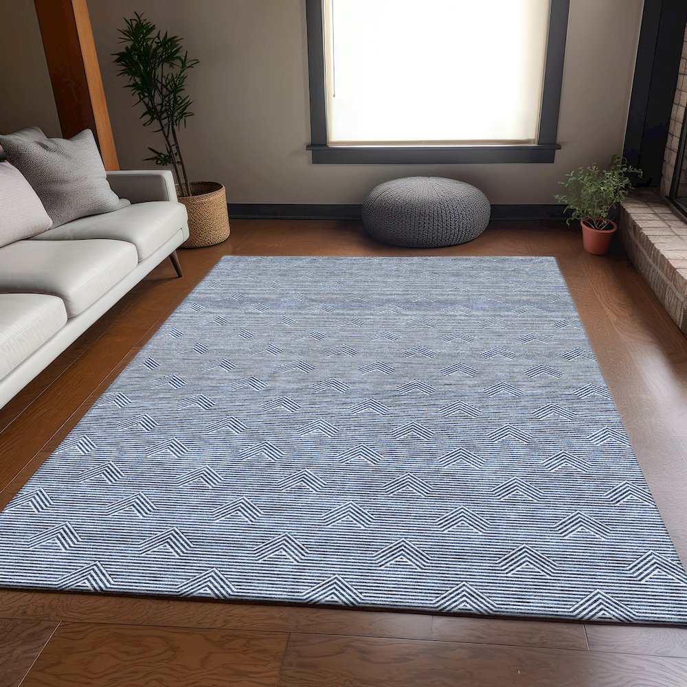 Premium Machine Washable Mayfield AMF910 Blue 2'6" x 3'10" Rug. Picture 6