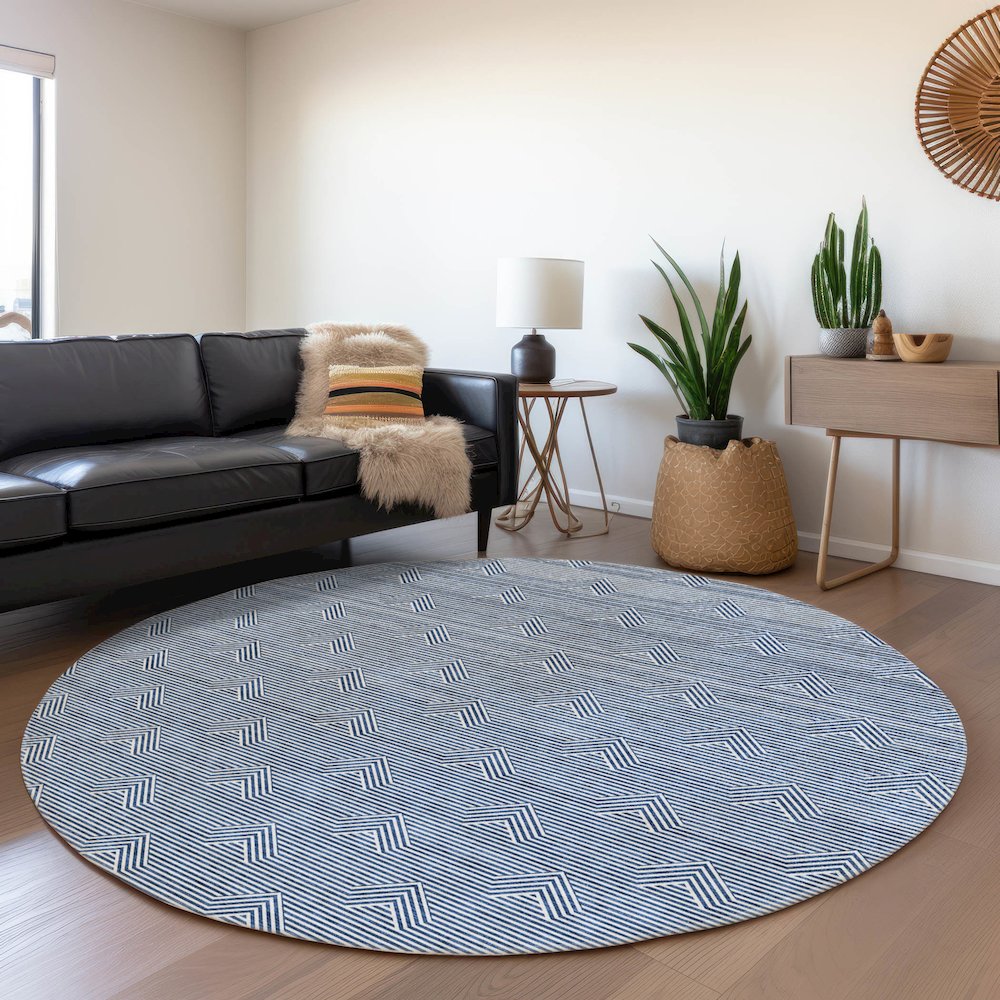 Premium Machine Washable Mayfield AMF910 Blue 8' x 8' Round Rug. Picture 5