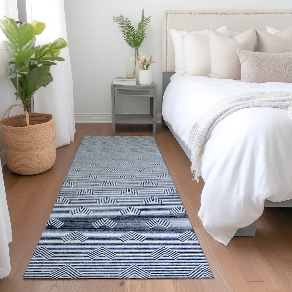 Premium Machine Washable Mayfield AMF910 Blue 2'3" x 7'6" Runner Rug. Picture 5