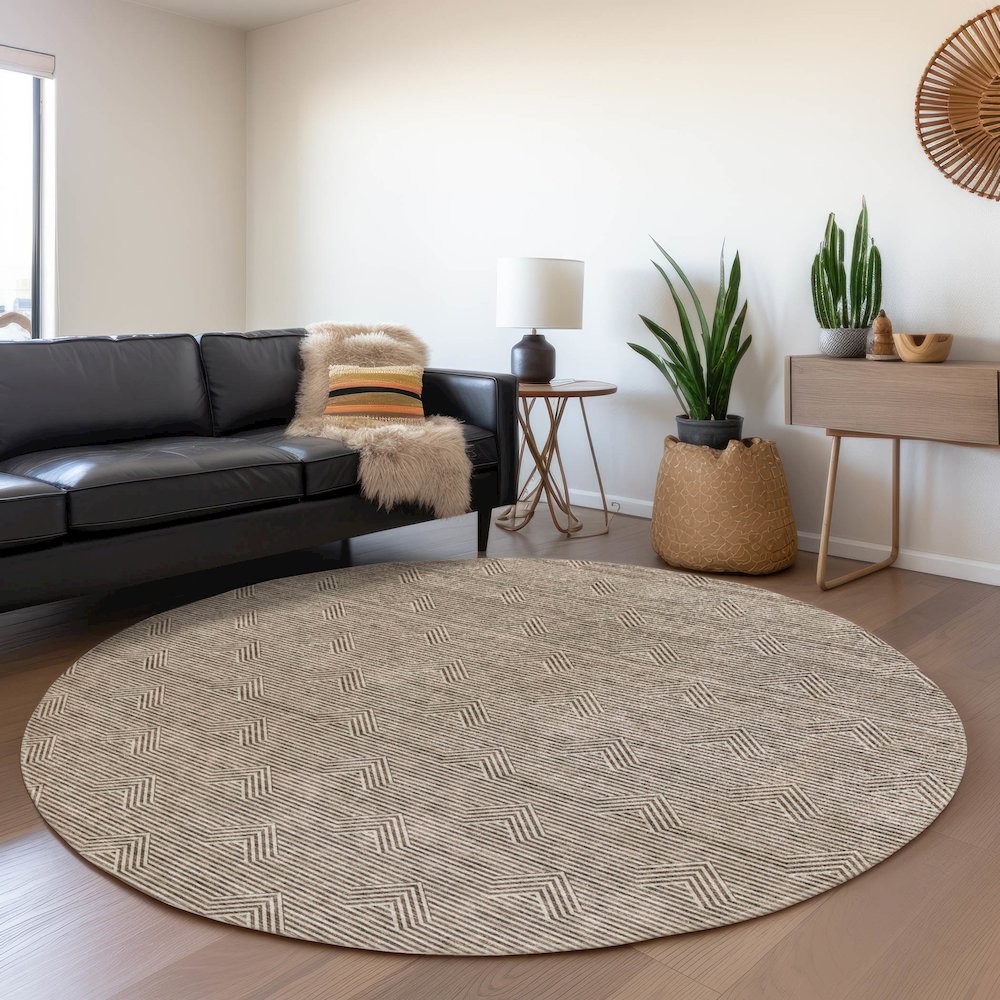 Premium Machine Washable Mayfield AMF910 Brown 8' x 8' Round Rug. Picture 5