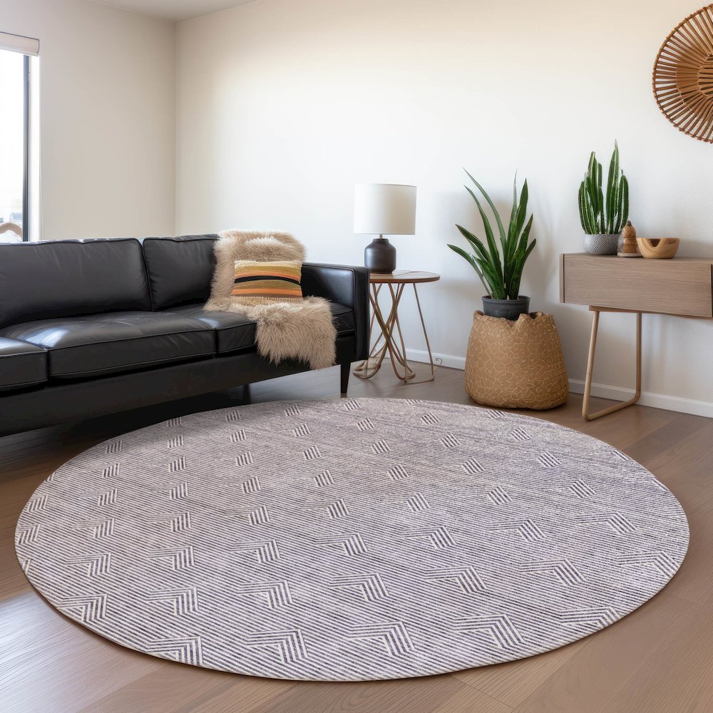 Premium Machine Washable Mayfield AMF910 Purple 8' x 8' Round Rug. Picture 5