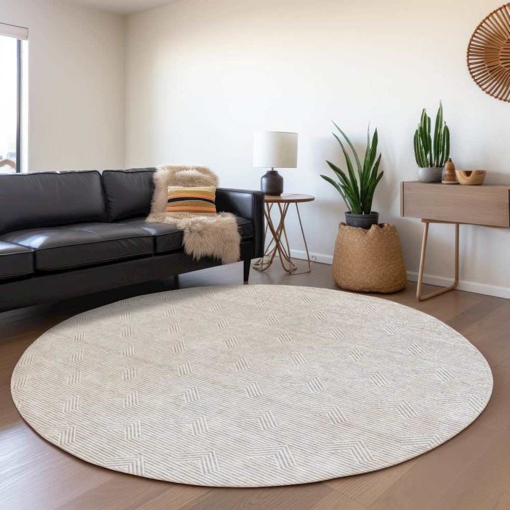 Premium Machine Washable Mayfield AMF910 Taupe 8' x 8' Round Rug. Picture 5