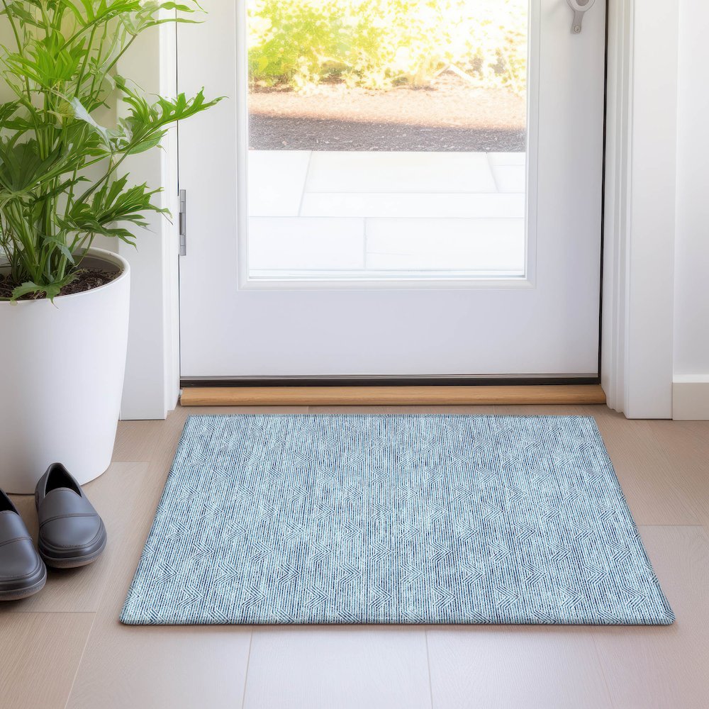 Premium Machine Washable Mayfield AMF910 Teal 1'8" x 2'6" Rug. Picture 5