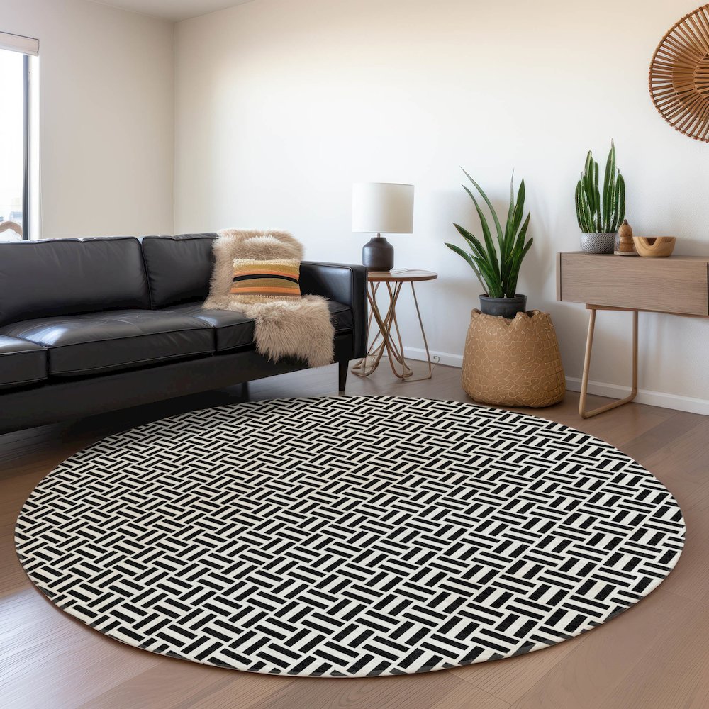 Premium Machine Washable Mayfield AMF911 Black 8' x 8' Round Rug. Picture 5