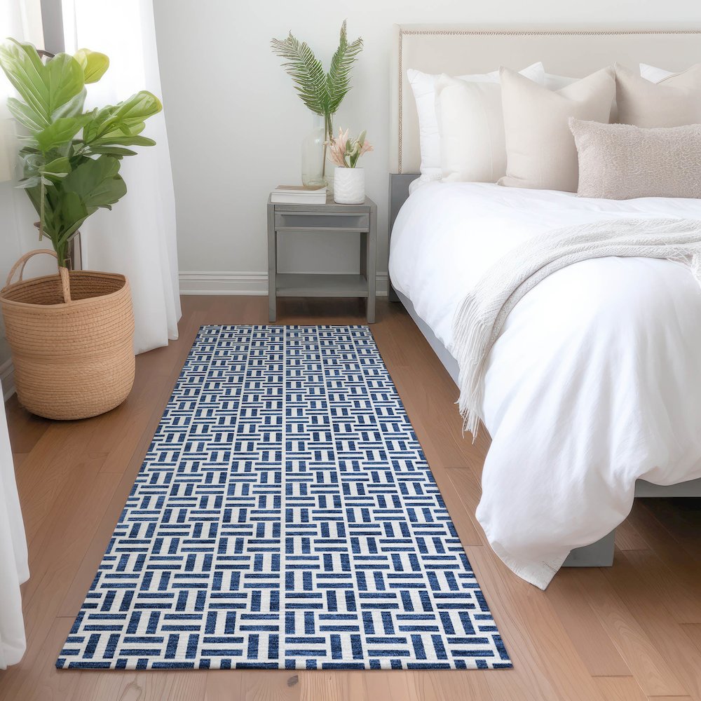 Premium Machine Washable Mayfield AMF911 Navy 2'3" x 7'6" Runner Rug. Picture 5