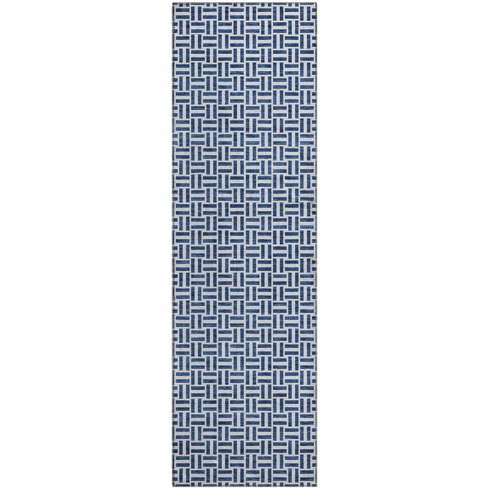 Premium Machine Washable Mayfield AMF911 Navy 2'3" x 7'6" Runner Rug. Picture 1