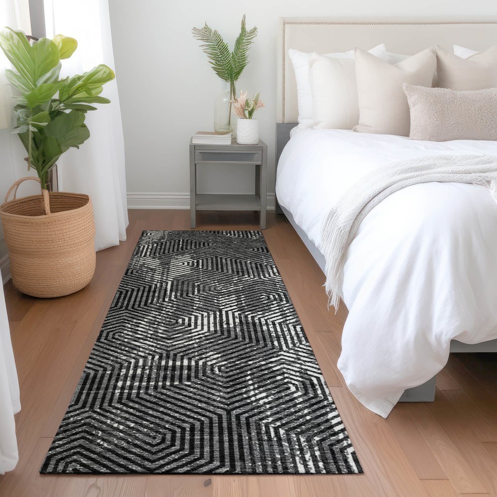 Premium Machine Washable Mayfield AMF912 Black 2'3" x 7'6" Runner Rug. Picture 5