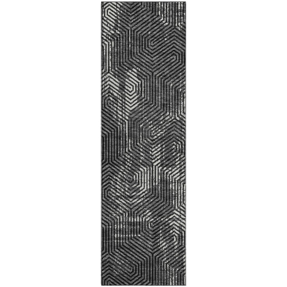 Premium Machine Washable Mayfield AMF912 Black 2'3" x 7'6" Runner Rug. Picture 1
