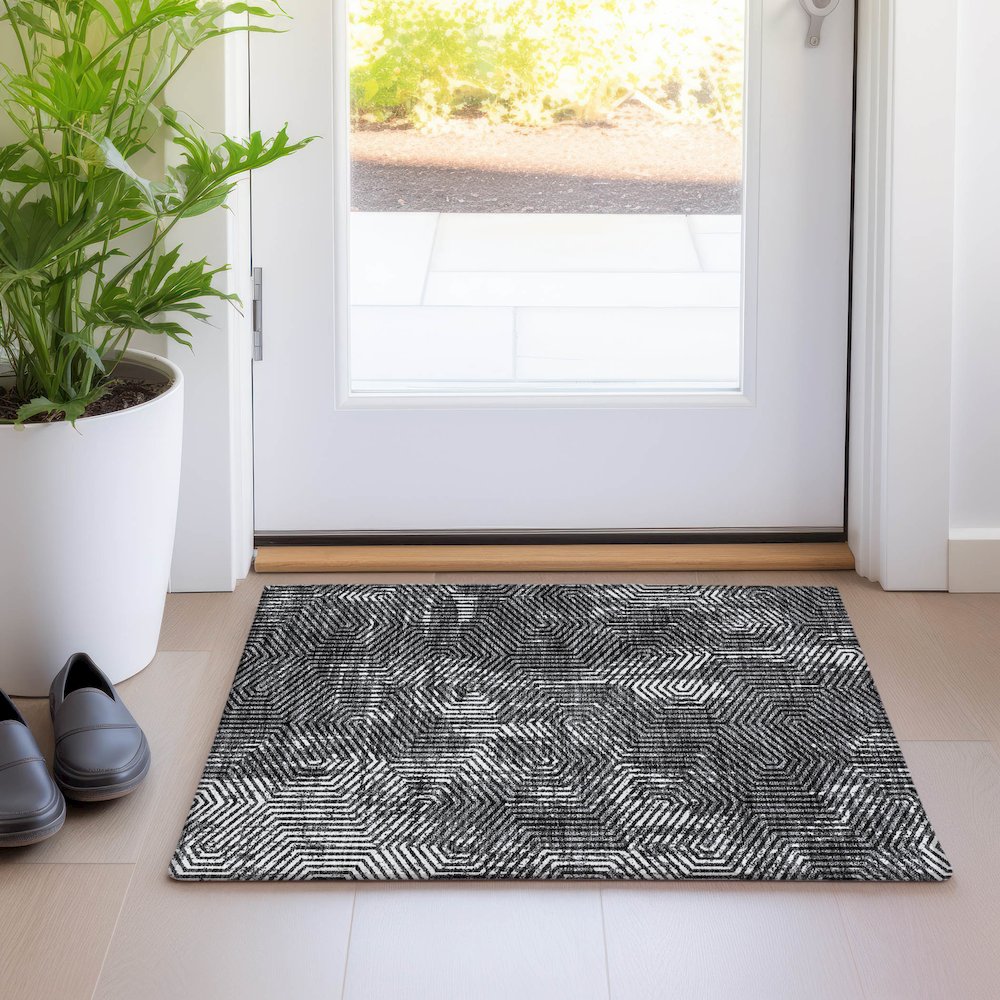 Premium Machine Washable Mayfield AMF912 Black 1'8" x 2'6" Rug. Picture 5