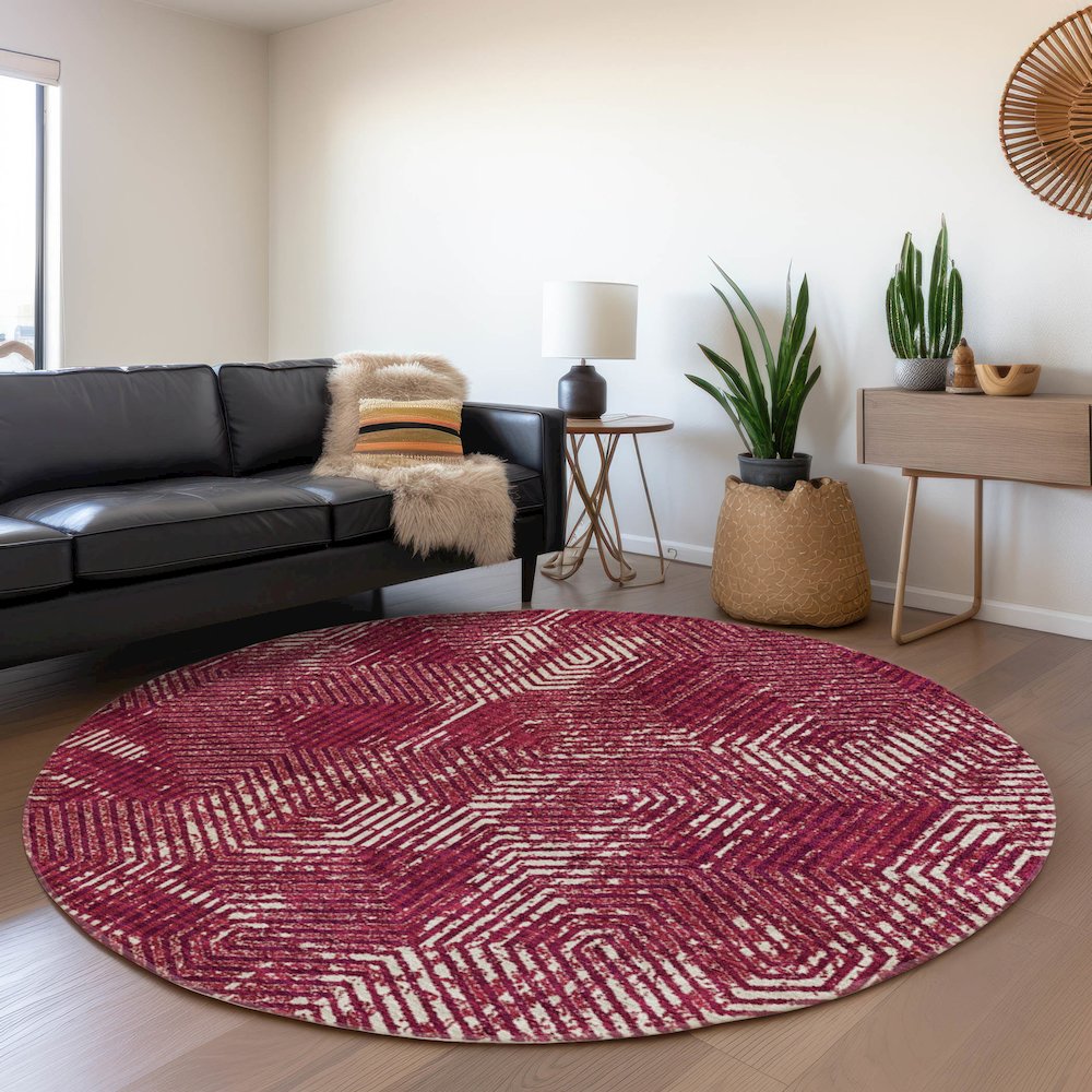 Premium Machine Washable Mayfield AMF912 Burgundy 8' x 8' Round Rug. Picture 5