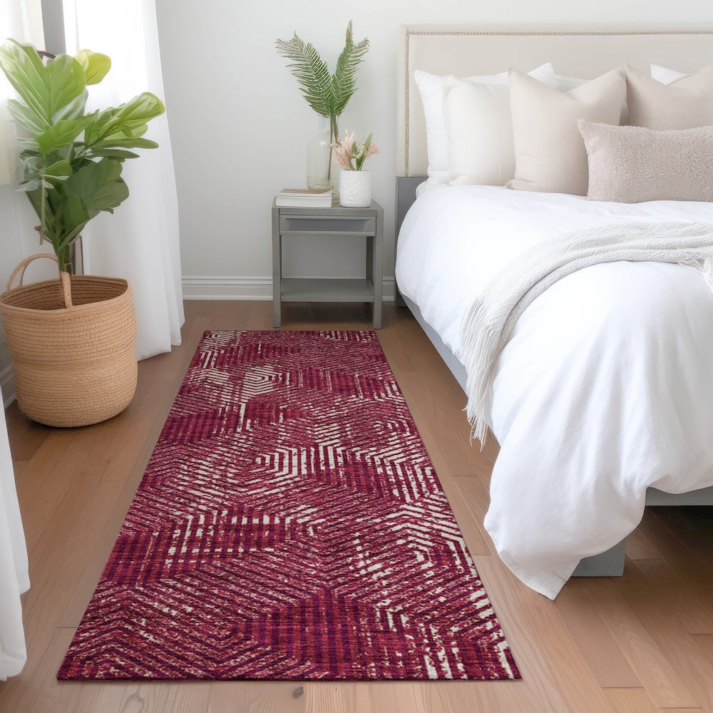 Premium Machine Washable Mayfield AMF912 Burgundy 2'3" x 7'6" Runner Rug. Picture 5
