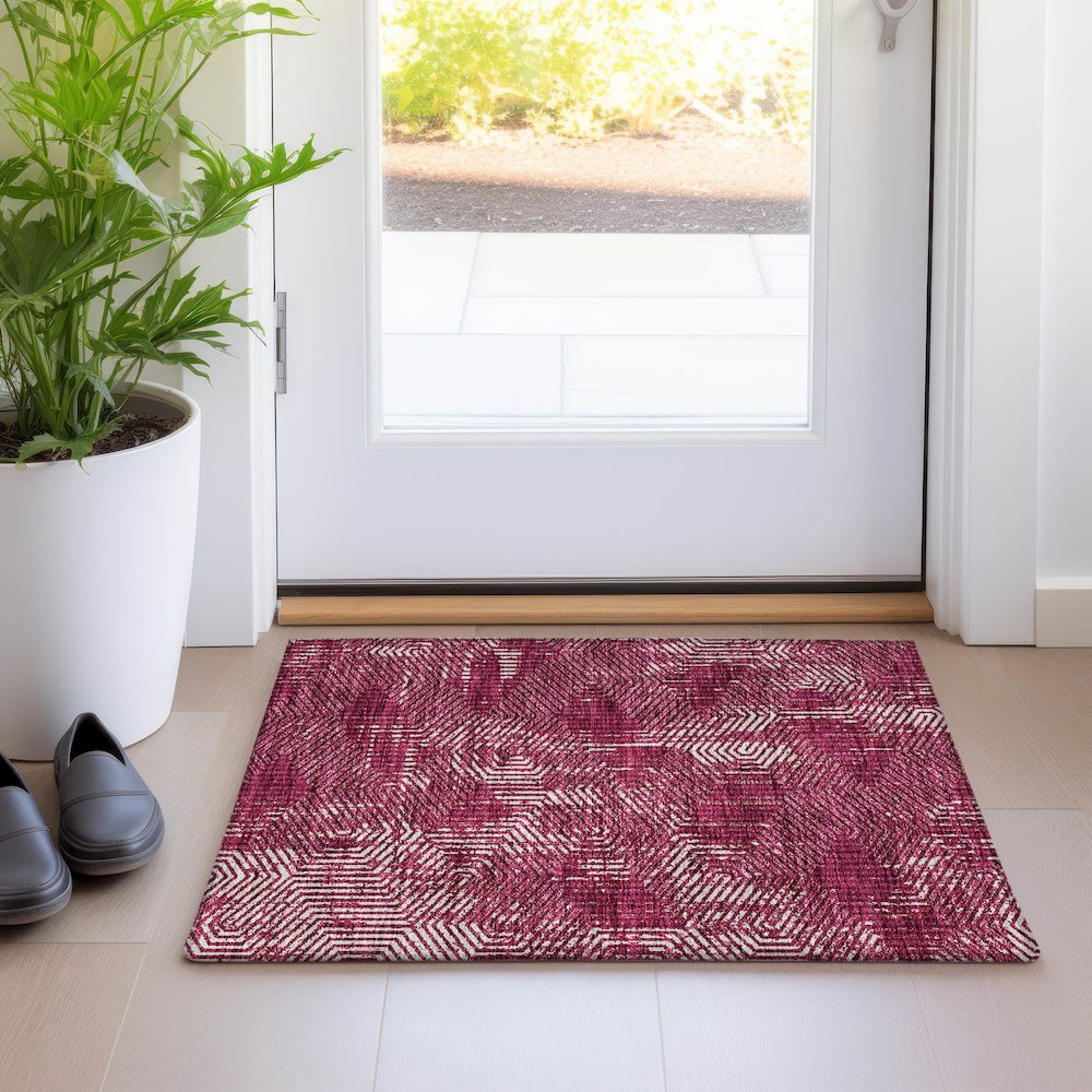 Premium Machine Washable Mayfield AMF912 Burgundy 1'8" x 2'6" Rug. Picture 5