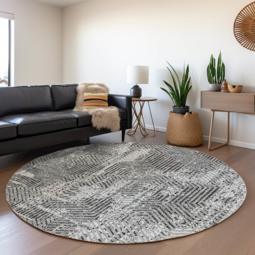 Premium Machine Washable Mayfield AMF912 Gray 8' x 8' Round Rug. Picture 5