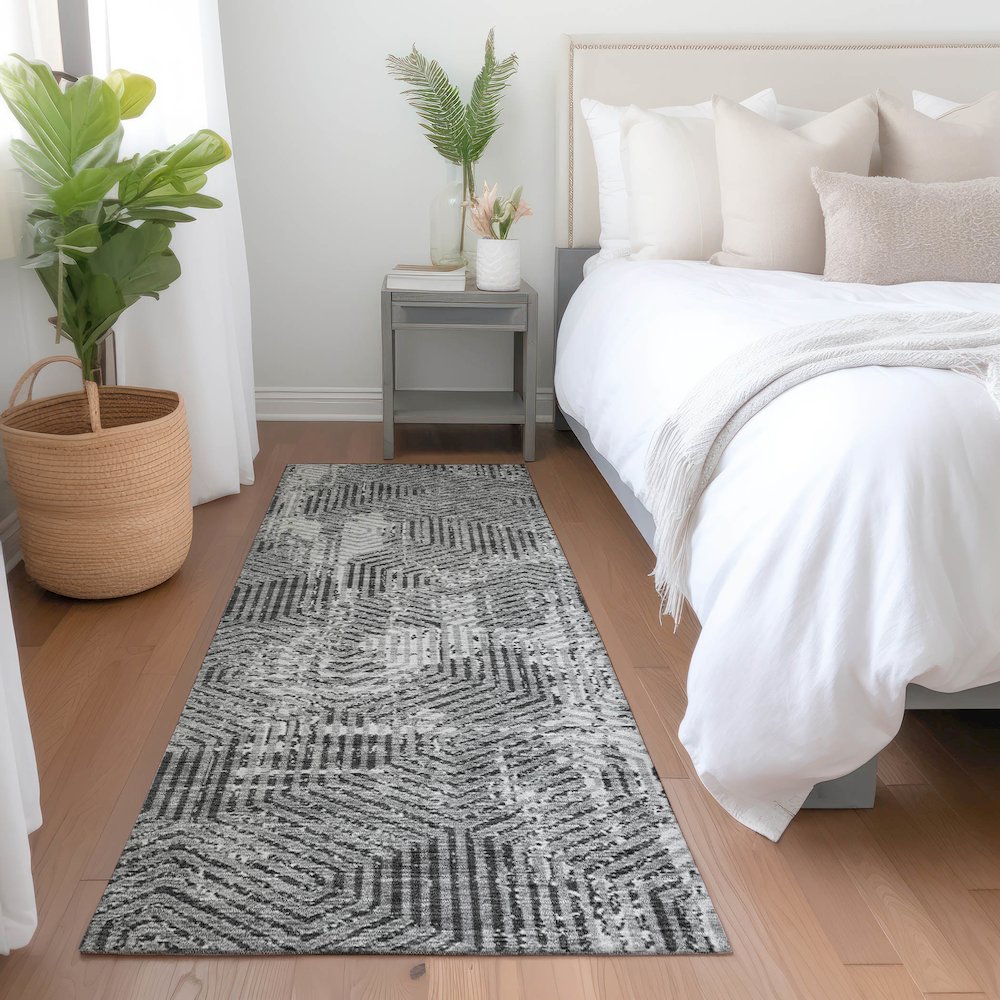 Premium Machine Washable Mayfield AMF912 Gray 2'3" x 7'6" Runner Rug. Picture 5
